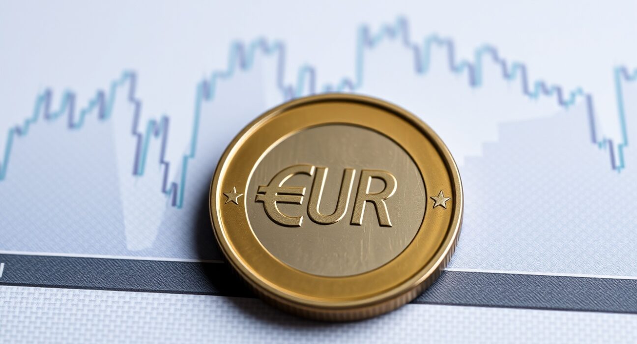 Euro coin on financial charts representing analysis of currency strength and monetary policy.