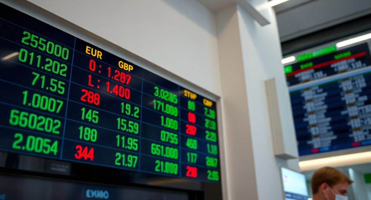 Digital trading screen showing EUR/GBP exchange rate with market data