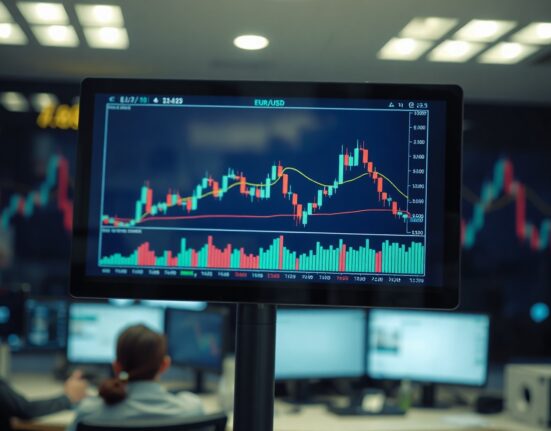 EUR/USD currency chart on a trading screen with resistance level highlighted
