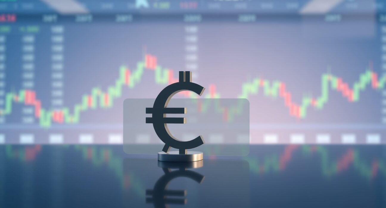 Euro and US Dollar currency symbols on a financial trading desk representing capped upside potential.