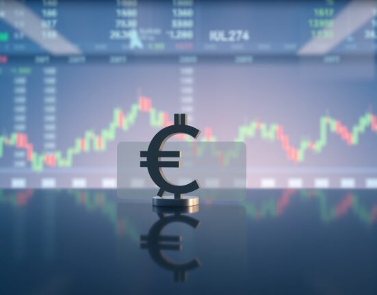 Euro and US Dollar currency symbols on a financial trading desk representing capped upside potential.