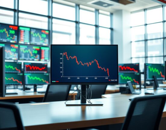 Financial trading screen showing declining euro zone government bond yields