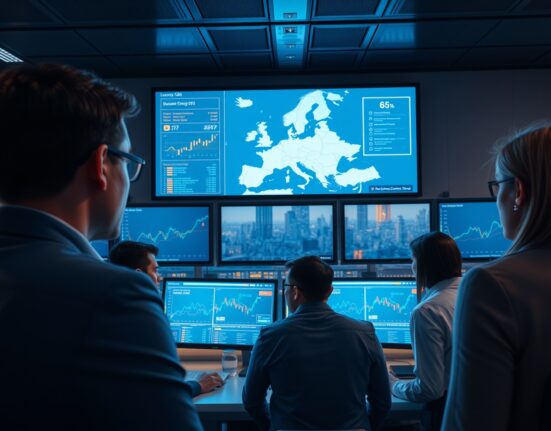 European energy control room analyzing real-time grid data during energy crisis