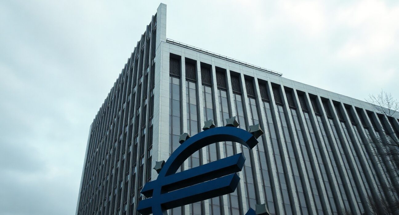 European Central Bank headquarters in Frankfurt, Germany, under partly cloudy sky