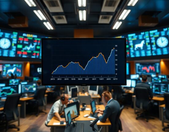 European government bond yield chart on a trading screen showing a decline