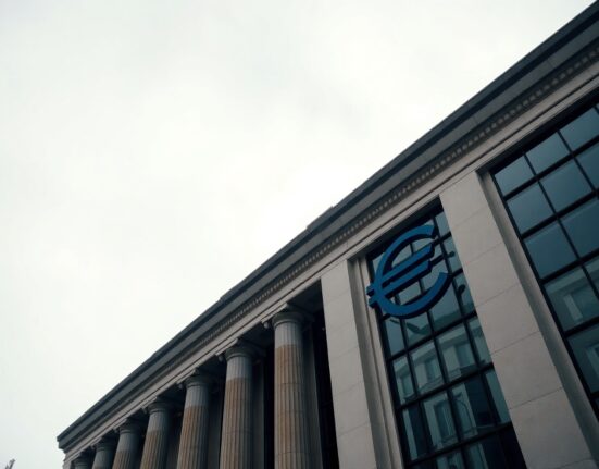 European Central Bank headquarters in Frankfurt, Germany, under a calm sky