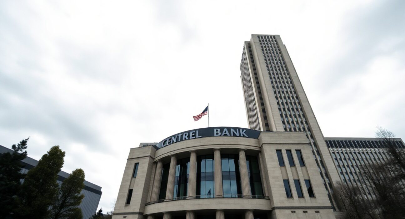 European Central Bank headquarters in Frankfurt under overcast sky