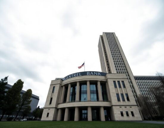 European Central Bank headquarters in Frankfurt under overcast sky