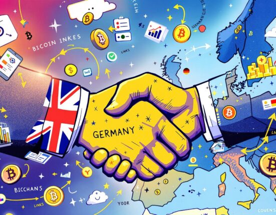 A cartoon illustration showing a strategic merger expanding Archax's influence in European crypto markets.