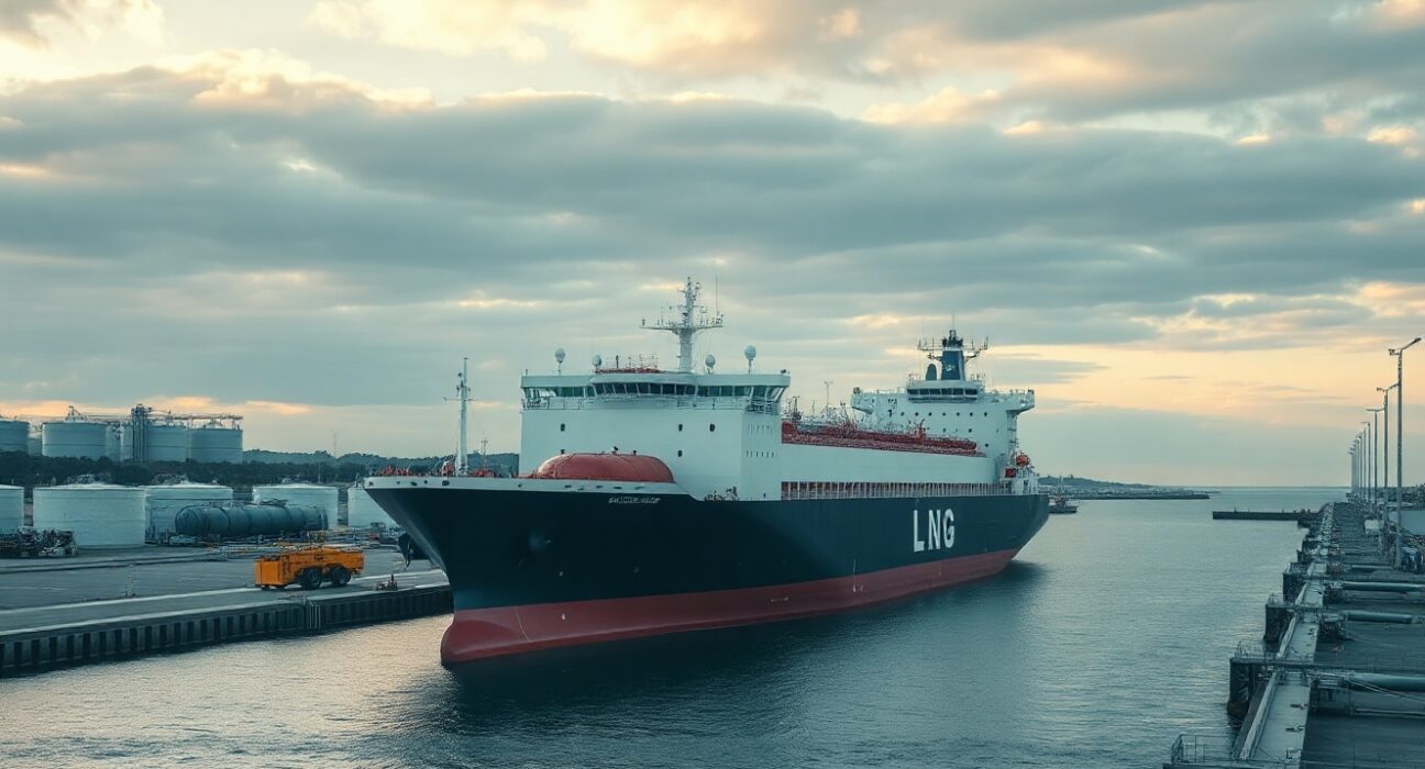 LNG carrier at a European import terminal, symbolizing natural gas supply dynamics.