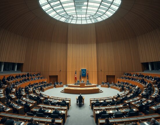 European Parliament chamber in Brussels during a session on trade policy