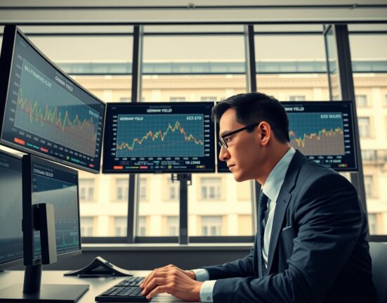 Financial analyst examining European interest rate data showing persistent pricing disconnect in bond markets