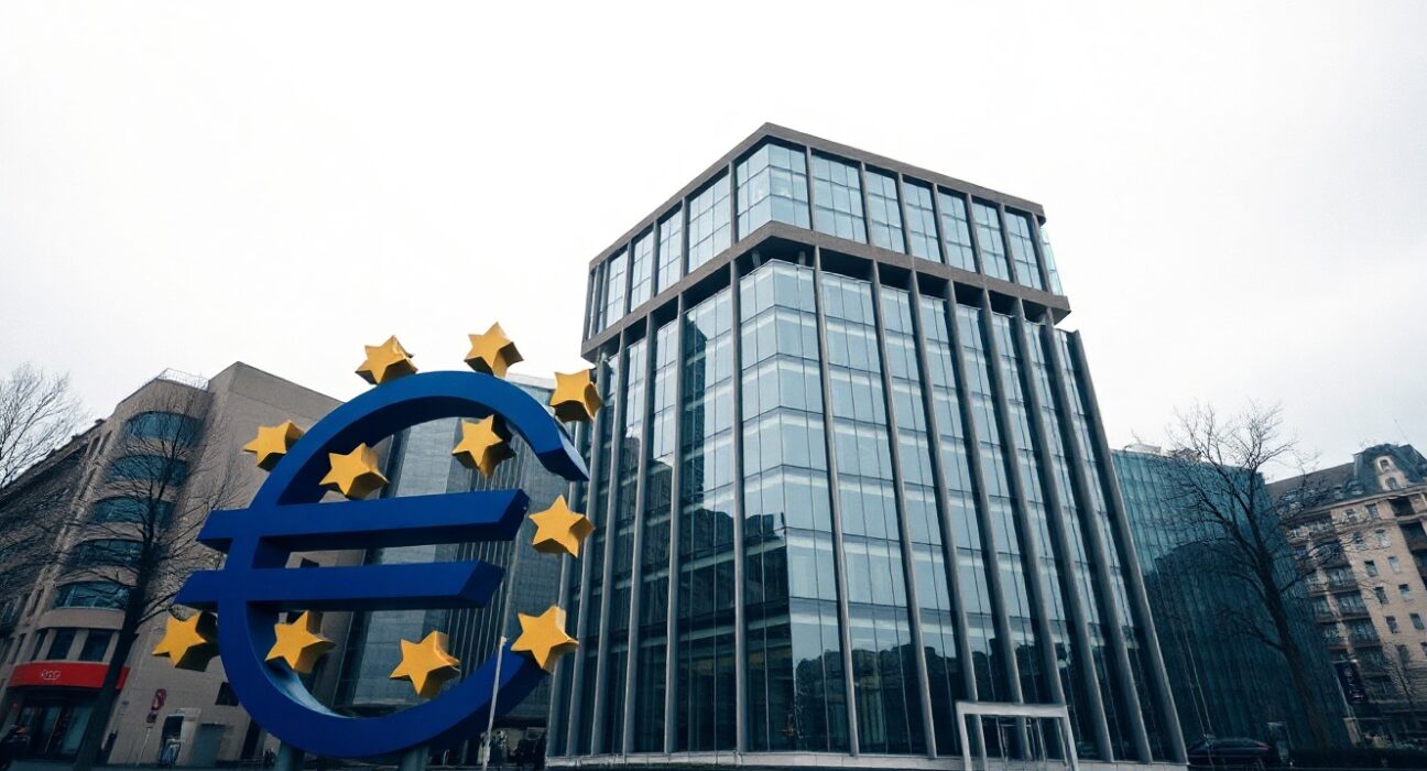 European Central Bank headquarters in Frankfurt under overcast sky, representing Eurozone monetary policy news.