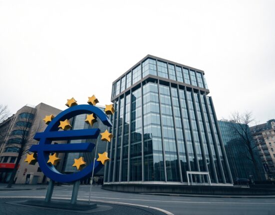 European Central Bank headquarters in Frankfurt under overcast sky, representing Eurozone monetary policy news.