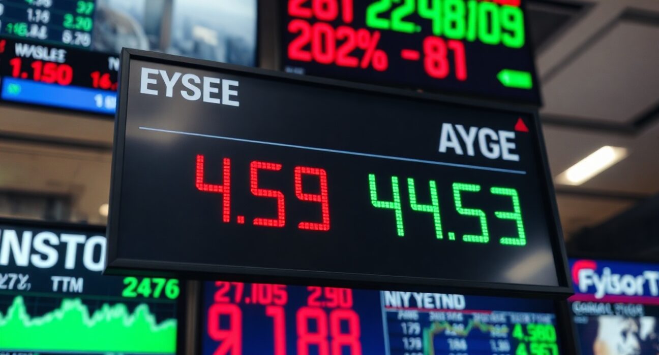 Financial market display showing mixed Eurozone government bond yield data amid Middle East uncertainty