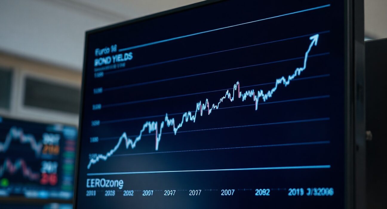 Eurozone bond yield chart on a trading screen showing a pause after a decline