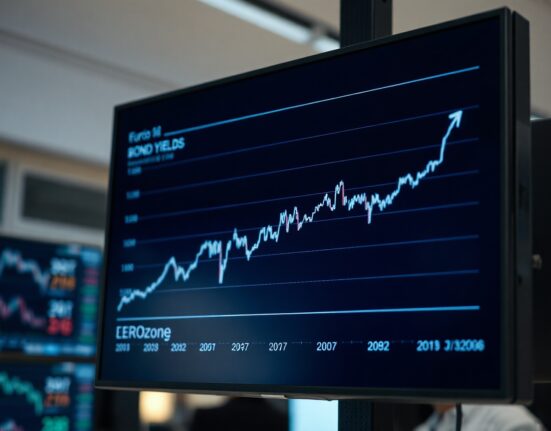 Eurozone bond yield chart on a trading screen showing a pause after a decline