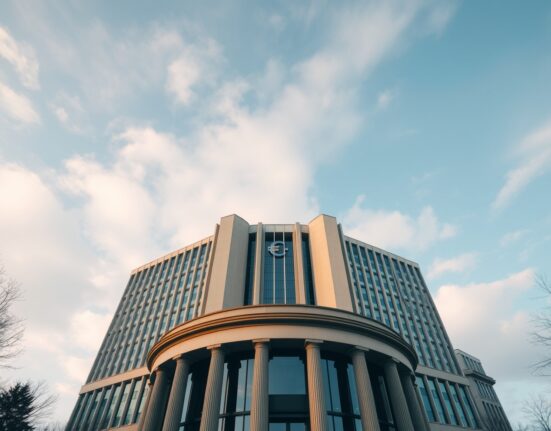 European Central Bank headquarters in Frankfurt on a clear morning