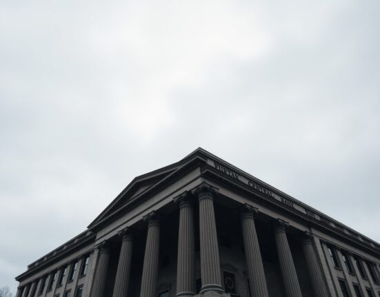 European Central Bank headquarters in Frankfurt on a cloudy day, representing economic downturn