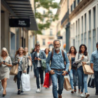 Shoppers on a European street, representing consumer confidence in the Eurozone.