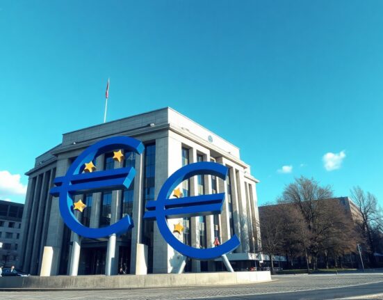 European Central Bank headquarters in Frankfurt with euro symbol, symbolizing Eurozone monetary policy.