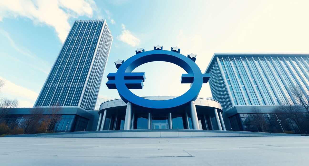 European Central Bank headquarters in Frankfurt on a sunny day