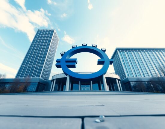 European Central Bank headquarters in Frankfurt on a sunny day