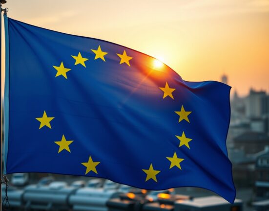 Eurozone flag with energy infrastructure representing ECB's challenge with rising energy shocks in 2025