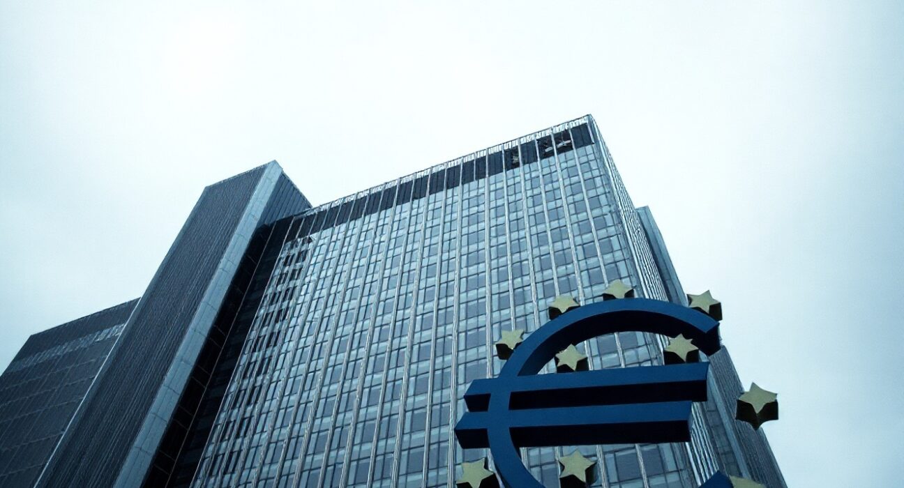 European Central Bank headquarters in Frankfurt under overcast sky