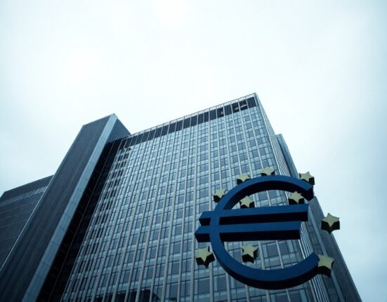 European Central Bank headquarters in Frankfurt under overcast sky