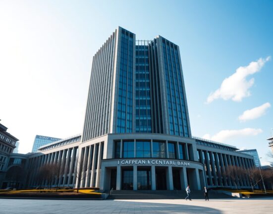 European Central Bank headquarters in Frankfurt on a sunny day, representing Eurozone economic data.