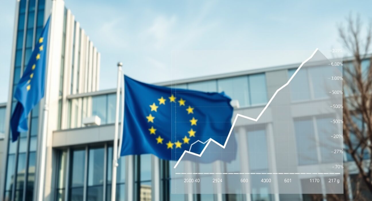 Eurozone economic forecast showing ECB building with growth chart overlay for BNP Paribas analysis
