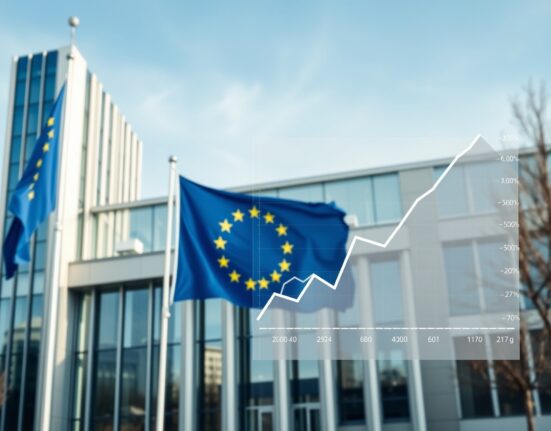 Eurozone economic forecast showing ECB building with growth chart overlay for BNP Paribas analysis