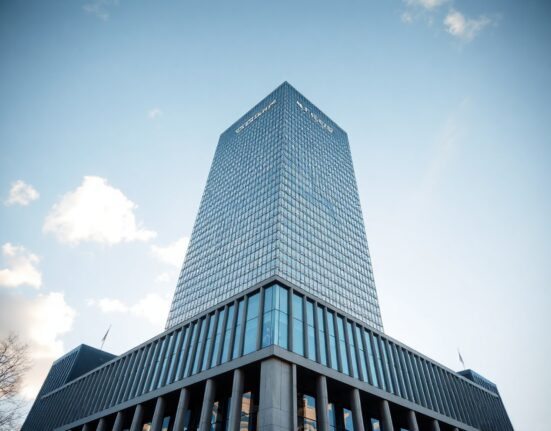 European Central Bank headquarters in Frankfurt with euro symbol, symbolizing Eurozone monetary policy and currency outlook.