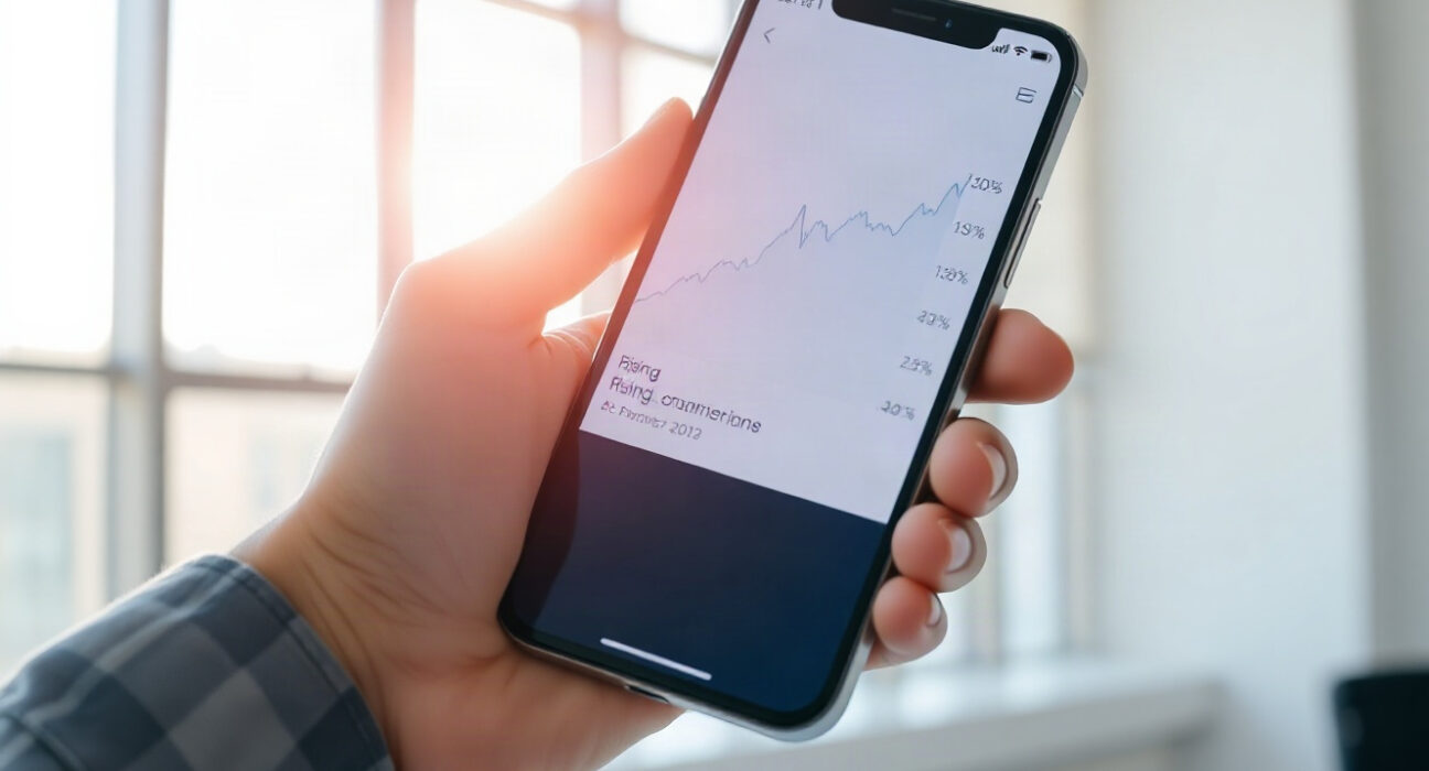Eurozone inflation chart on smartphone with ECB building in background