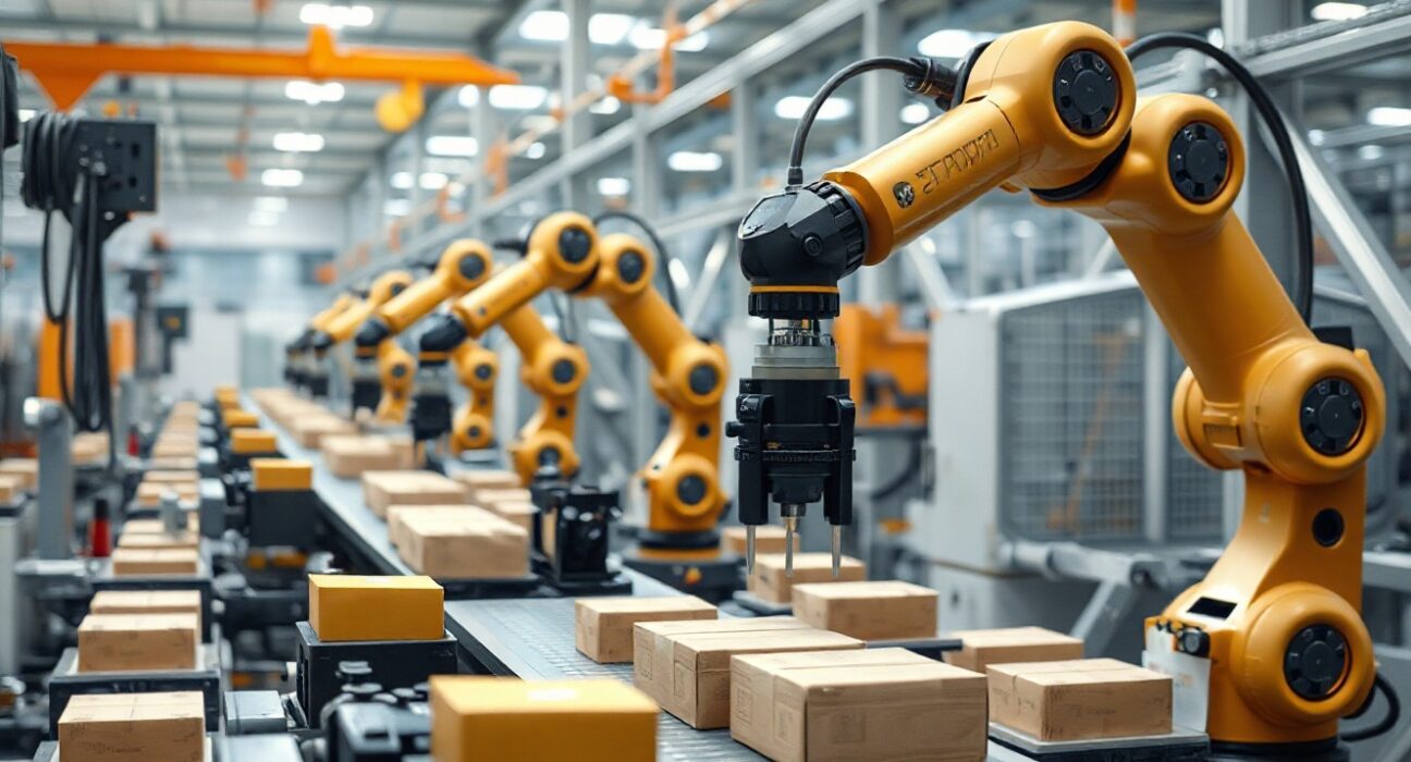 Automated production line in a modern European factory, representing industrial output.