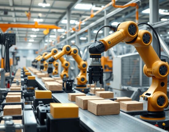 Automated production line in a modern European factory, representing industrial output.