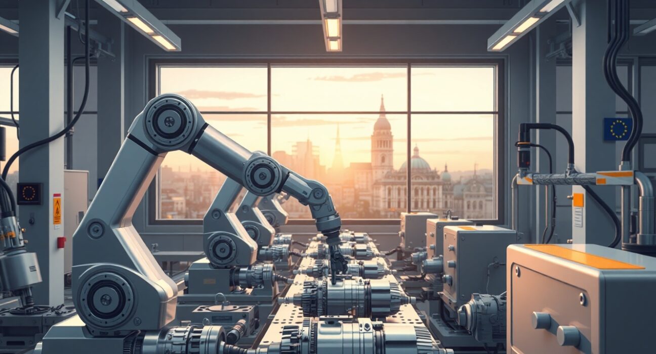 Eurozone manufacturing facility showing industrial production growth in November 2024