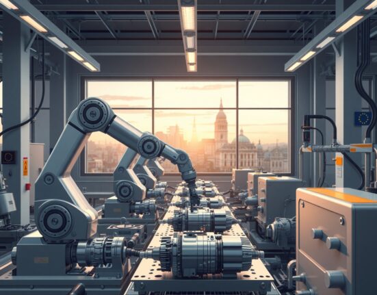 Eurozone manufacturing facility showing industrial production growth in November 2024