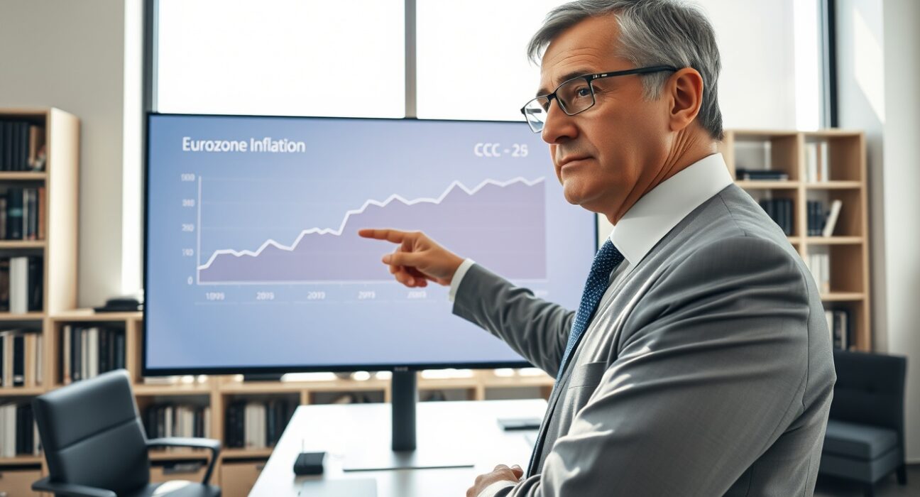ECB economist analyzing Eurozone inflation forecast data showing gradual rise through mid-2025