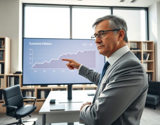 ECB economist analyzing Eurozone inflation forecast data showing gradual rise through mid-2025