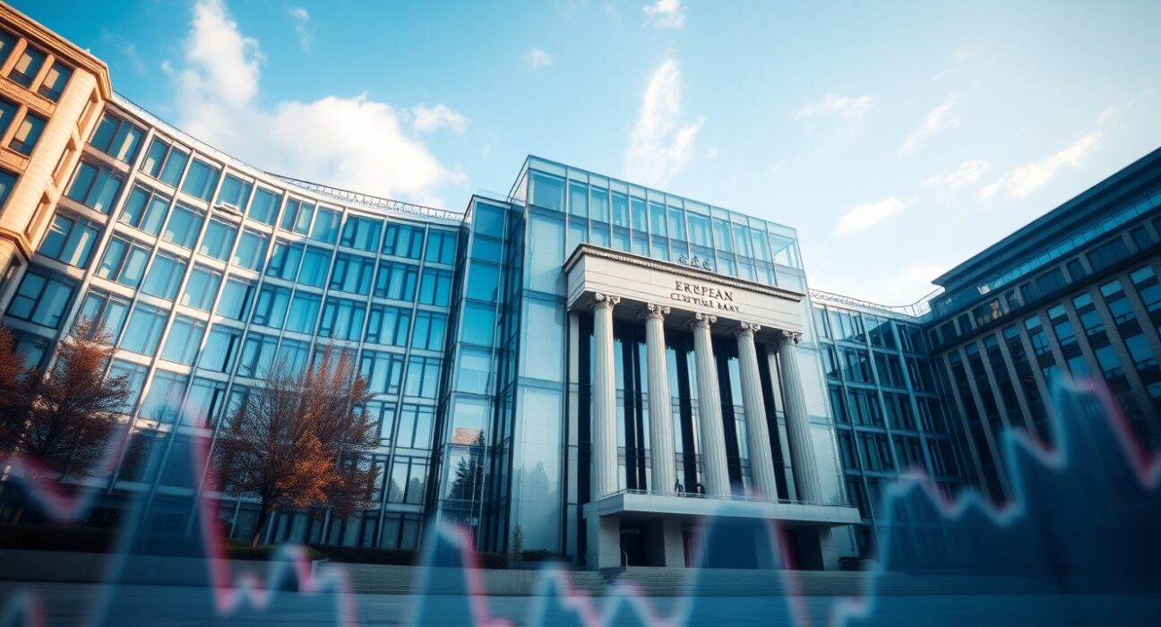 European Central Bank headquarters in Frankfurt on a sunny day, representing Eurozone monetary policy and inflation data.