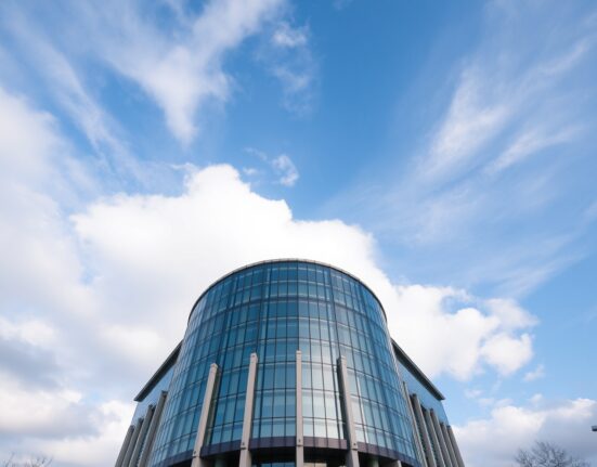 European Central Bank headquarters in Frankfurt on a cloudy day