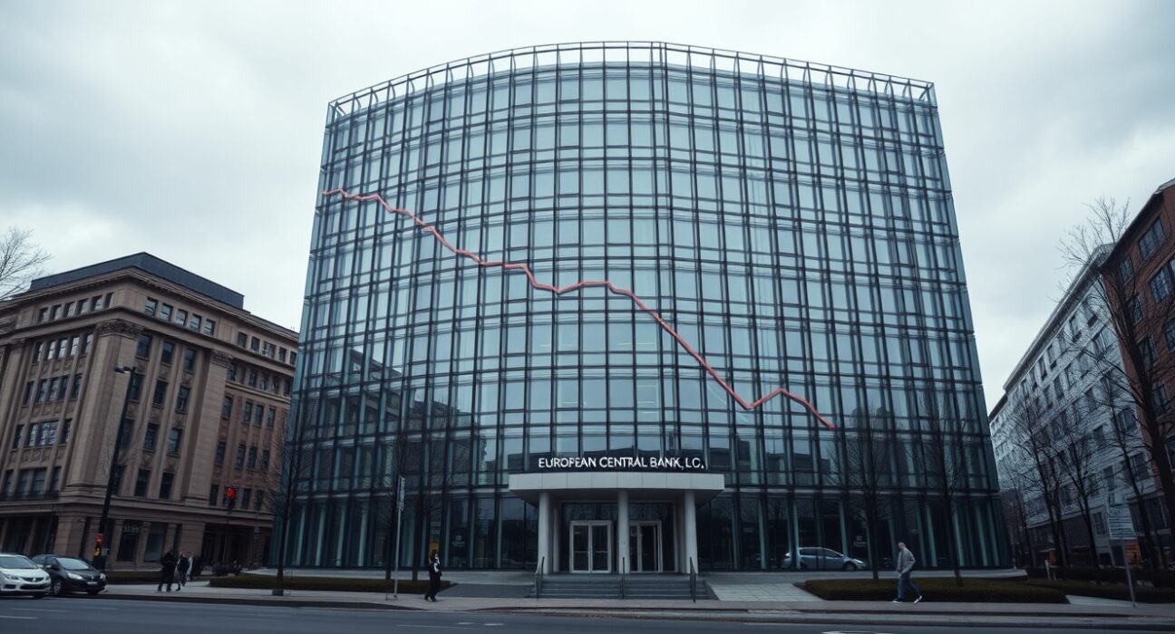 European Central Bank headquarters on a cloudy day, reflecting market uncertainty.