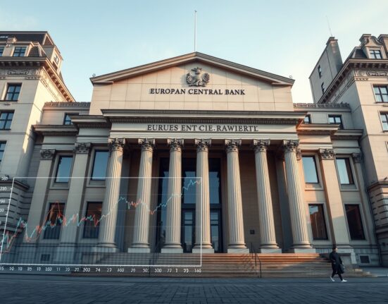 European Central Bank building with inflation data overlay showing rising Eurozone price pressures amid war shock