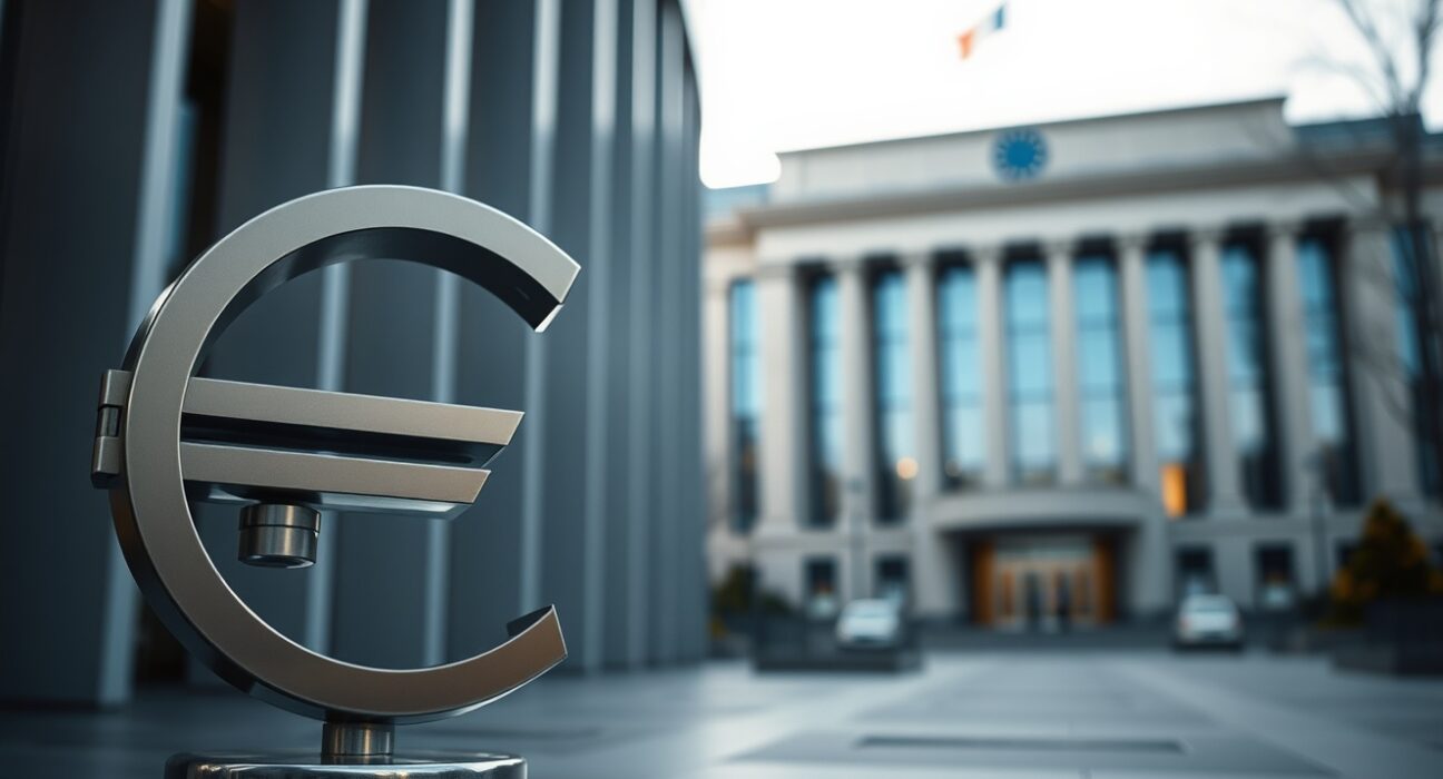 Eurozone inflation data analysis with Euro symbol and ECB building representing monetary policy context