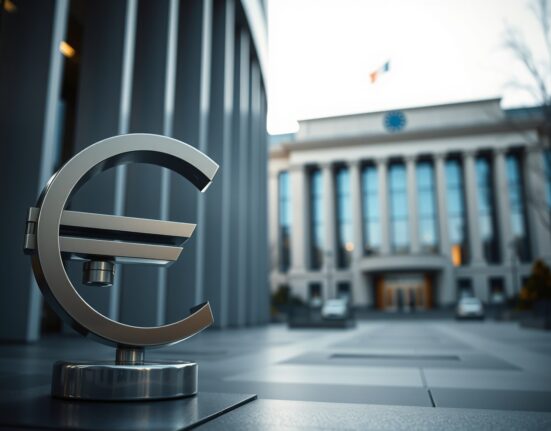 Eurozone inflation data analysis with Euro symbol and ECB building representing monetary policy context