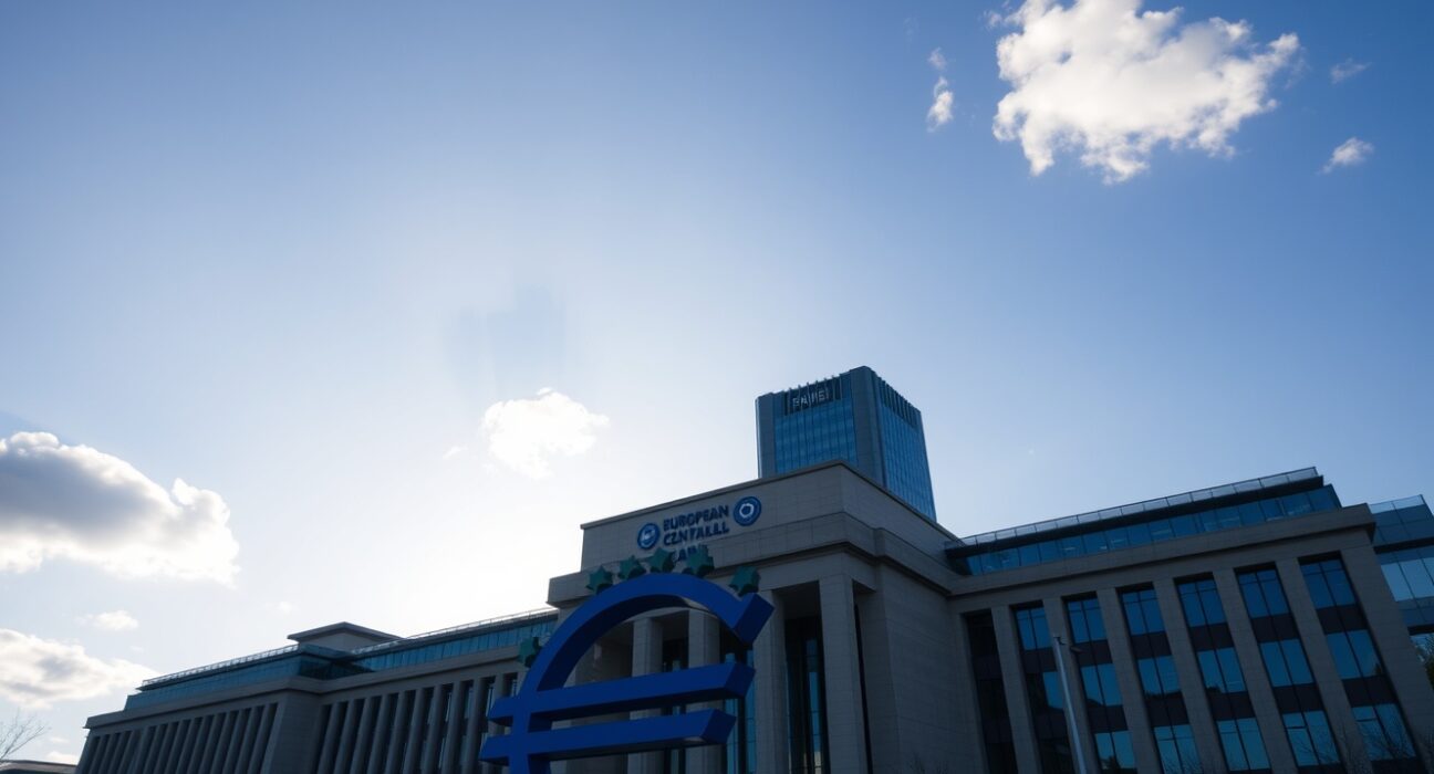 European Central Bank headquarters in Frankfurt on a sunny day
