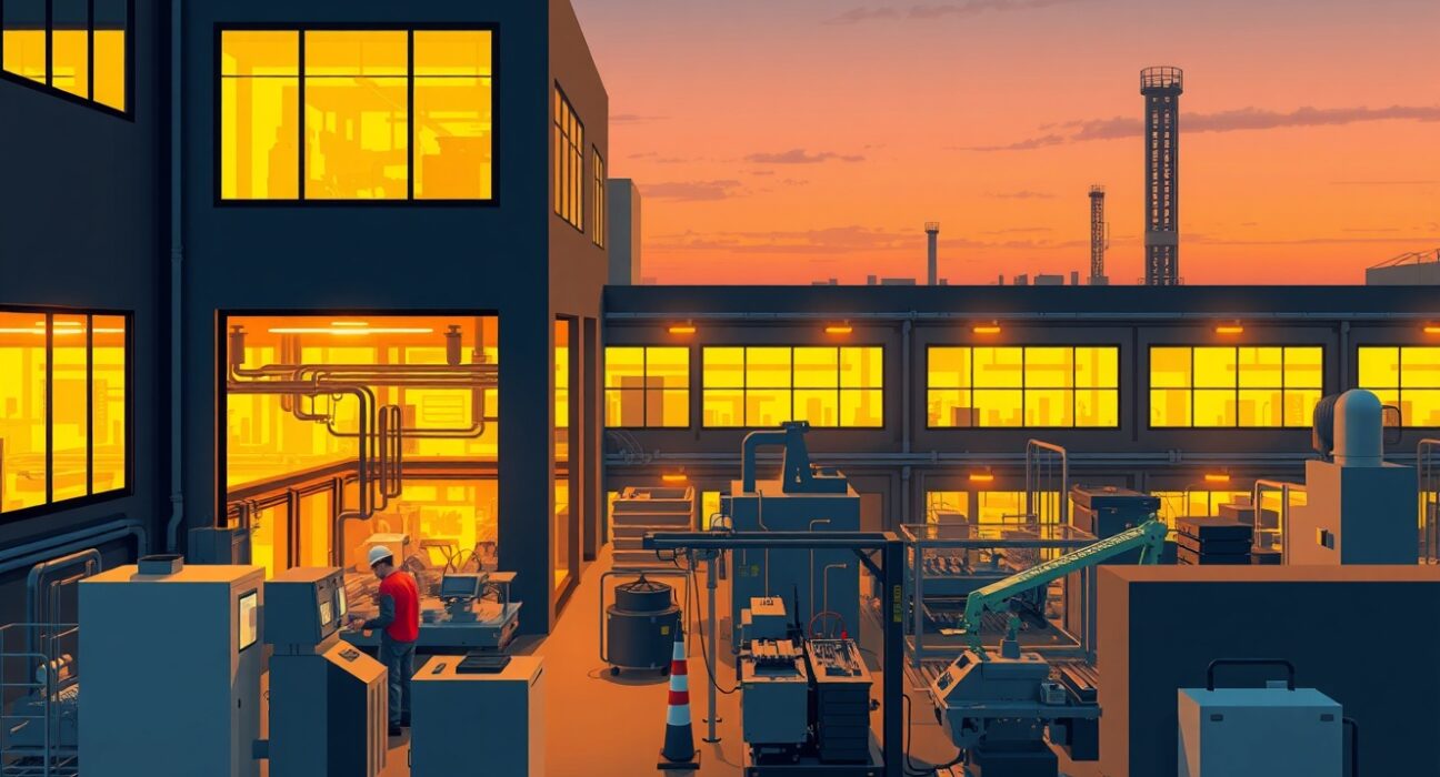 Eurozone manufacturing facility facing energy challenges with industrial production analysis