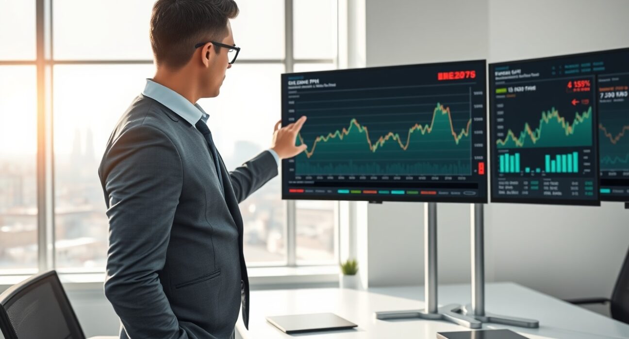 Financial analyst examines Eurozone PMI data showing oil price shock impact on economic indicators